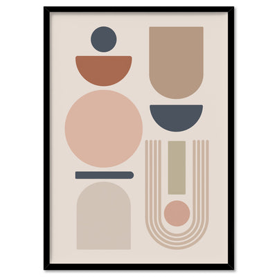 Mid Century Geo Shapes III - Art Print, Poster, Stretched Canvas, or Framed Wall Art Print, shown in a black frame