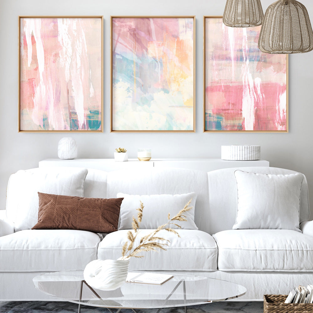 Blush Flurry I  - Art Print, Poster, Stretched Canvas or Framed Wall Art, shown framed in a home interior space