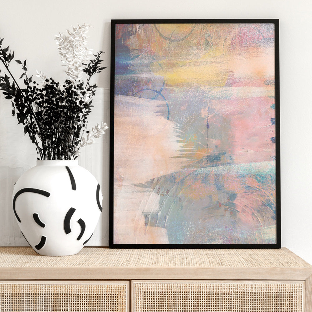 Pastels in the Dark I - Art Print, Poster, Stretched Canvas or Framed Wall Art Prints, shown framed in a room