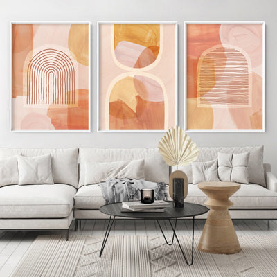 Boho Abstracts | Terra Arches I - Art Print, Poster, Stretched Canvas or Framed Wall Art, shown framed in a home interior space