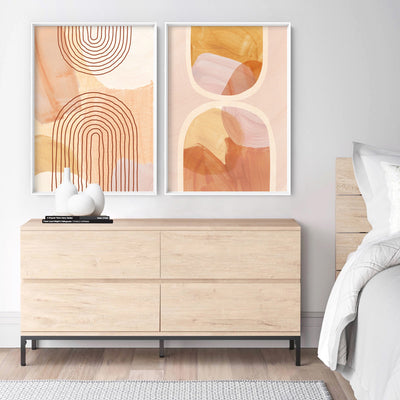 Boho Abstracts | Terra Arches IV - Art Print, Poster, Stretched Canvas or Framed Wall Art, shown framed in a home interior space