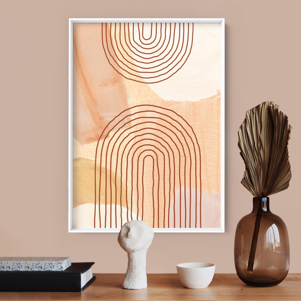 Boho Abstracts | Terra Arches V - Art Print, Poster, Stretched Canvas or Framed Wall Art Prints, shown framed in a room