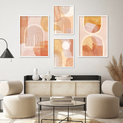 Boho Abstracts | Terra Arches VI - Art Print, Poster, Stretched Canvas or Framed Wall Art, shown framed in a home interior space