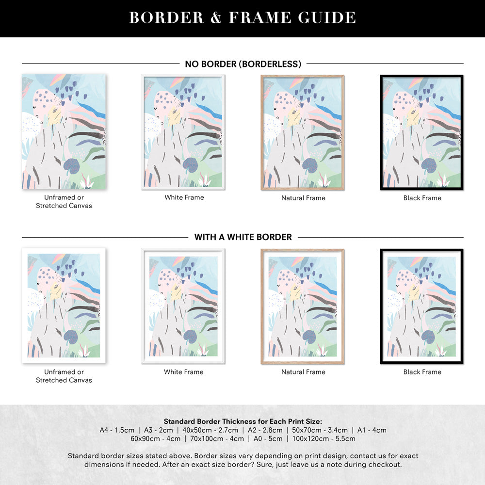 Abstract Geo Pastel Gardens II - Art Print, Poster, Stretched Canvas or Framed Wall Art, Showing White , Black, Natural Frame Colours, No Frame (Unframed) or Stretched Canvas, and With or Without White Borders