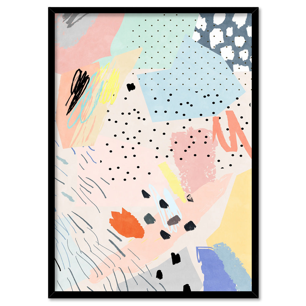 Abstract Geo Pastel Gardens III - Art Print, Poster, Stretched Canvas, or Framed Wall Art Print, shown in a black frame