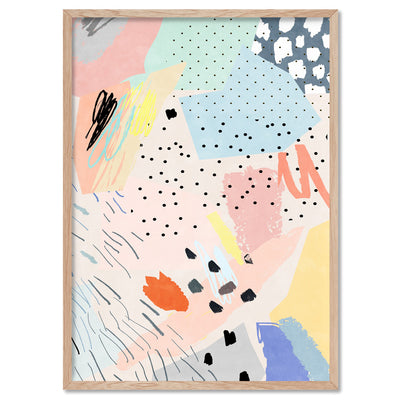 Abstract Geo Pastel Gardens III - Art Print, Poster, Stretched Canvas, or Framed Wall Art Print, shown in a natural timber frame