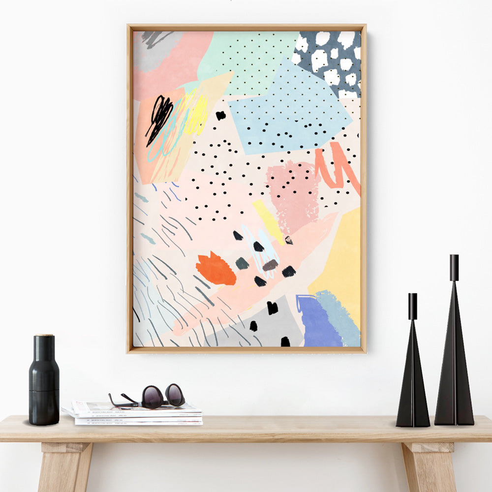 Abstract Geo Pastel Gardens III - Art Print, Poster, Stretched Canvas or Framed Wall Art Prints, shown framed in a room