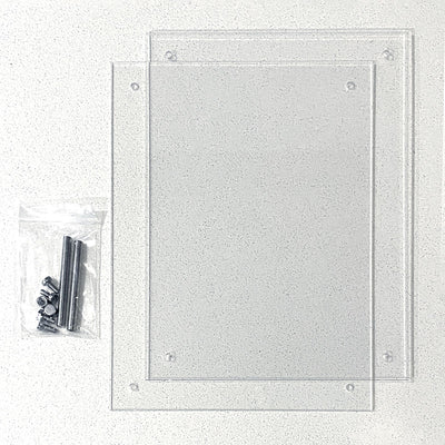 Clear Acrylic Photo Frame with Metal Legs -  showing all components laid flat on table