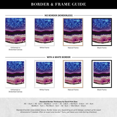 Agate Slice Geode Multicolour - Art Print, Poster, Stretched Canvas or Framed Wall Art, Showing White , Black, Natural Frame Colours, No Frame (Unframed) or Stretched Canvas, and With or Without White Borders