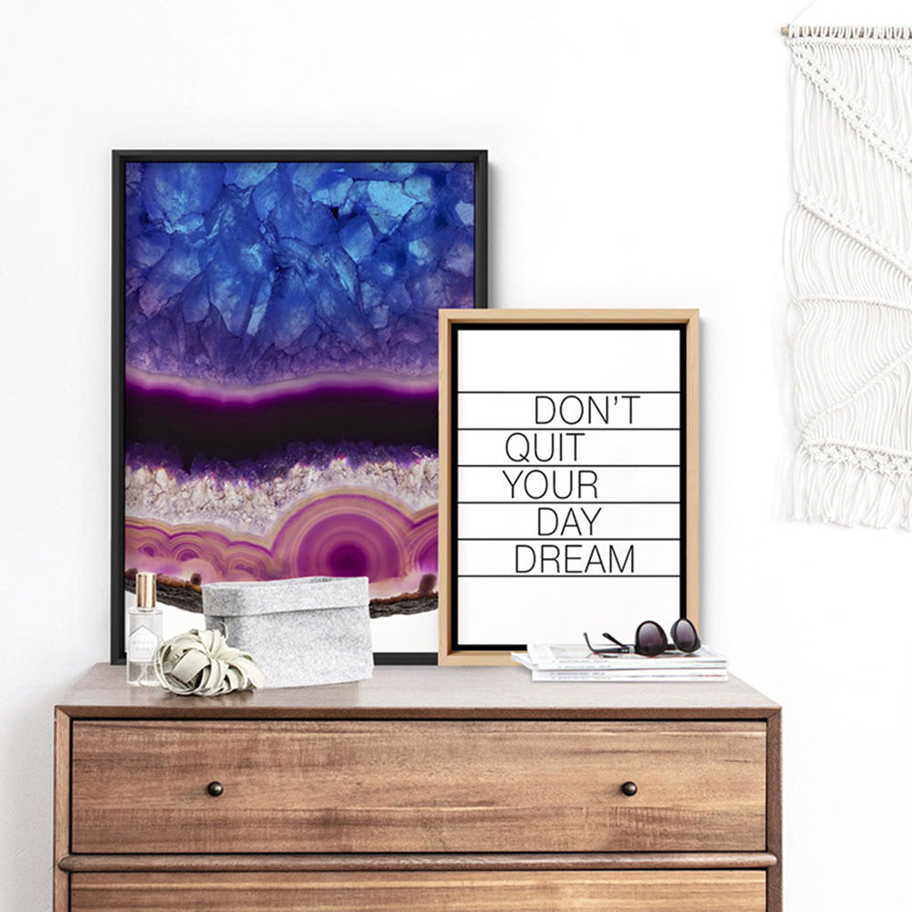 Agate Slice Geode Multicolour - Art Print, Poster, Stretched Canvas or Framed Wall Art, shown framed in a home interior space