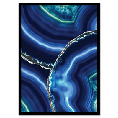 Agate Slice Geode Blues & Greens - Art Print, Poster, Stretched Canvas, or Framed Wall Art Print, shown in a black frame