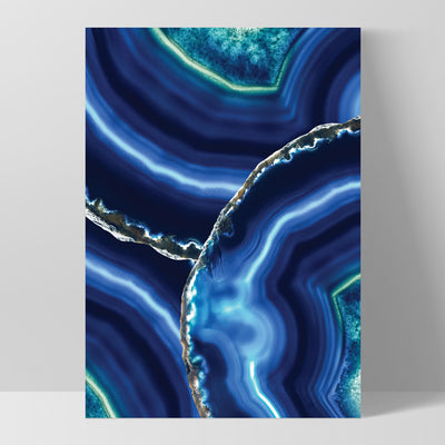 Agate Slice Geode Blues & Greens - Art Print, Poster, Stretched Canvas, or Framed Wall Art Print, shown as a stretched canvas or poster without a frame