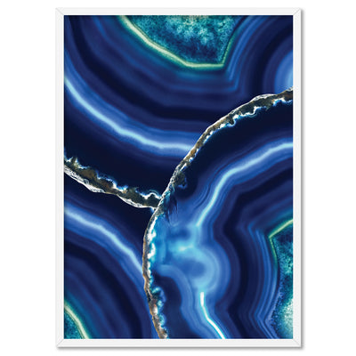 Agate Slice Geode Blues & Greens - Art Print, Poster, Stretched Canvas, or Framed Wall Art Print, shown in a white frame