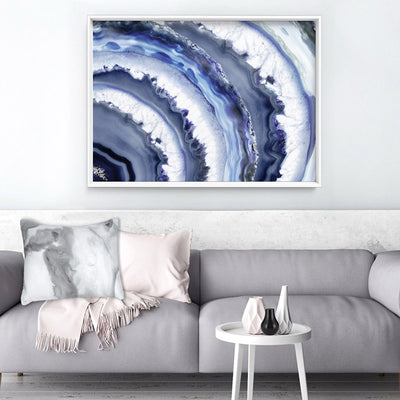 Agate Slice Geode Purple - Art Print, Poster, Stretched Canvas or Framed Wall Art Prints, shown framed in a room