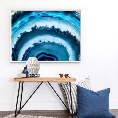 Agate Slice Geode Turquoise - Art Print, Poster, Stretched Canvas or Framed Wall Art Prints, shown framed in a room