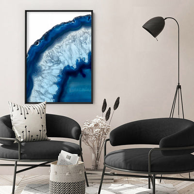 Agate Slice Geode Blues I - Art Print, Poster, Stretched Canvas or Framed Wall Art Prints, shown framed in a room