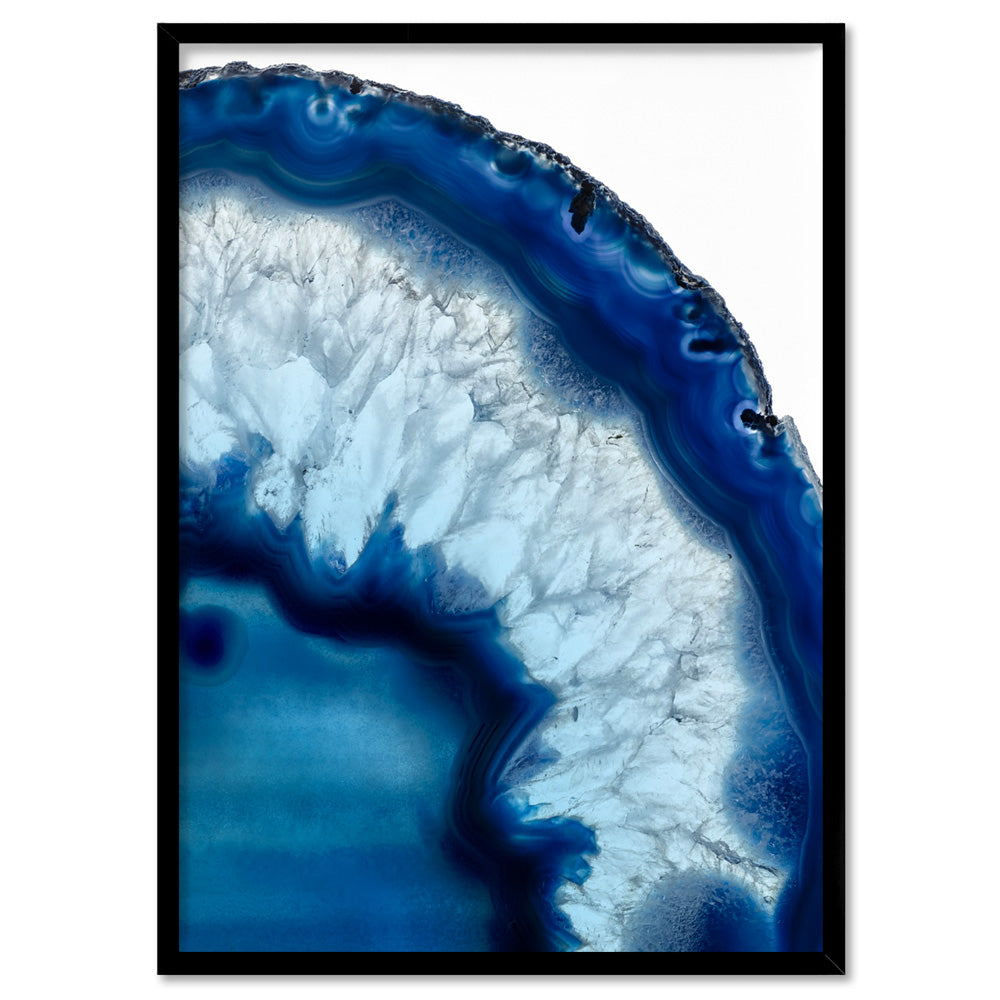 Agate Slice Geode Blues II - Art Print, Poster, Stretched Canvas, or Framed Wall Art Print, shown in a black frame