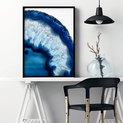 Agate Slice Geode Blues II - Art Print, Poster, Stretched Canvas or Framed Wall Art Prints, shown framed in a room