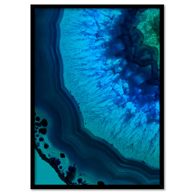 Agate Slice Geode Blues & Greens I - Art Print, Poster, Stretched Canvas, or Framed Wall Art Print, shown in a black frame