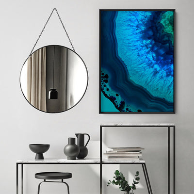 Agate Slice Geode Blues & Greens I - Art Print, Poster, Stretched Canvas or Framed Wall Art Prints, shown framed in a room
