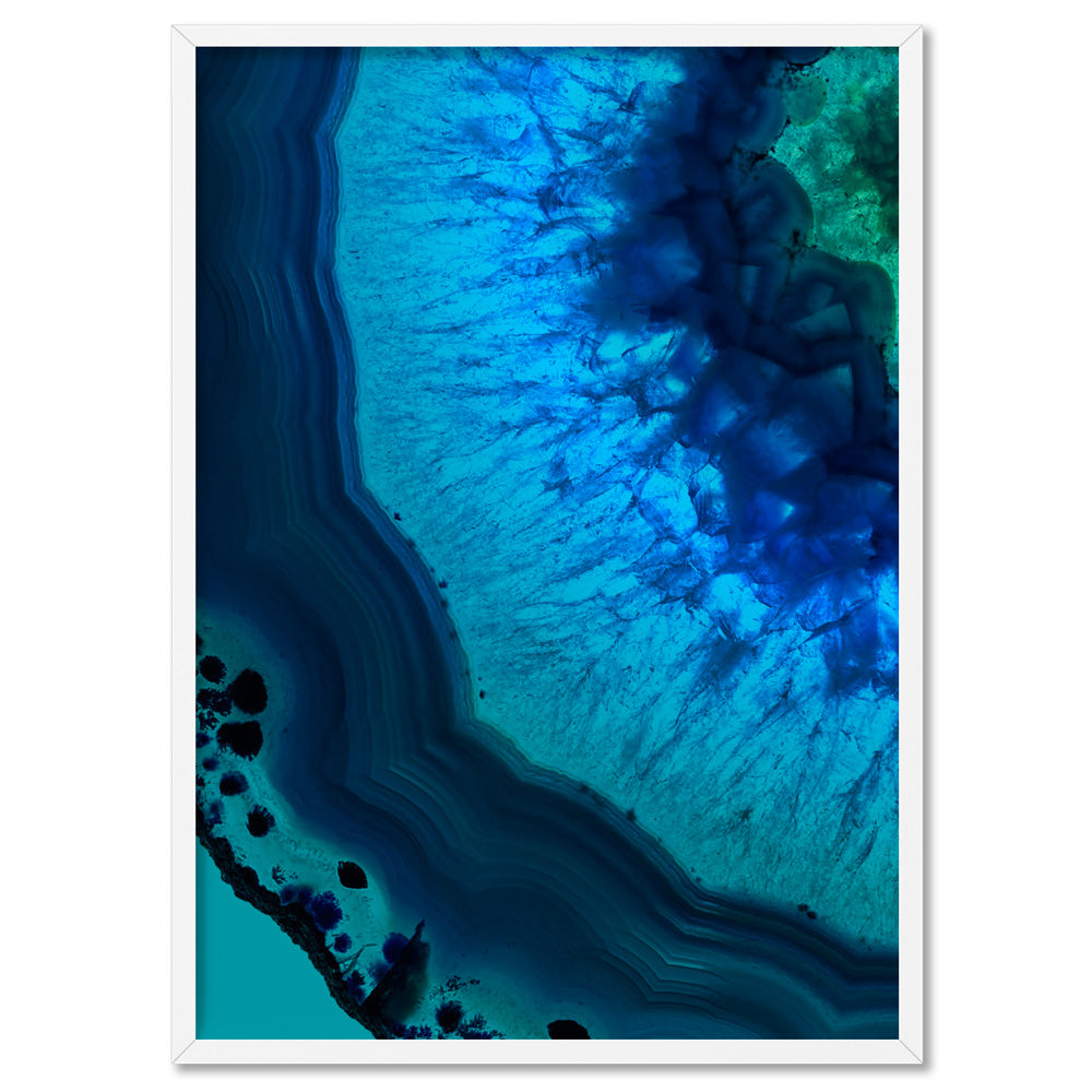 Agate Slice Geode Blues & Greens I - Art Print, Poster, Stretched Canvas, or Framed Wall Art Print, shown in a white frame
