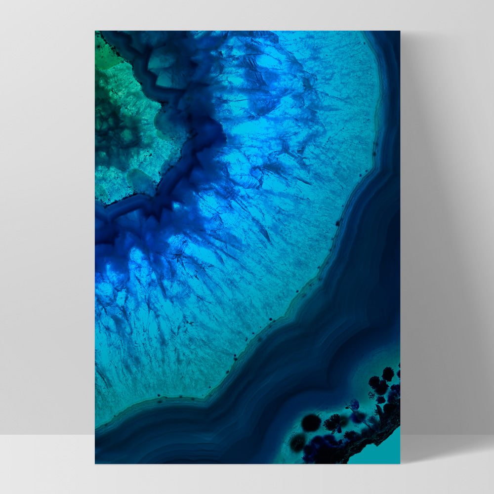 Agate Slice Geode Blues & Greens II - Art Print, Poster, Stretched Canvas, or Framed Wall Art Print, shown as a stretched canvas or poster without a frame