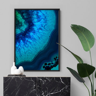 Agate Slice Geode Blues & Greens II - Art Print, Poster, Stretched Canvas or Framed Wall Art Prints, shown framed in a room
