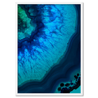 Agate Slice Geode Blues & Greens II - Art Print, Poster, Stretched Canvas, or Framed Wall Art Print, shown in a white frame