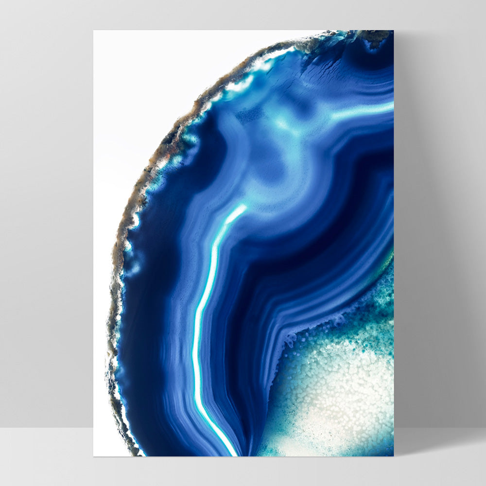 Agate Slice Geode Indigo I - Art Print, Poster, Stretched Canvas, or Framed Wall Art Print, shown as a stretched canvas or poster without a frame