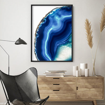 Agate Slice Geode Indigo I - Art Print, Poster, Stretched Canvas or Framed Wall Art Prints, shown framed in a room