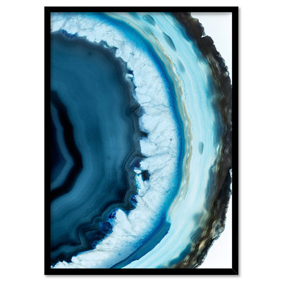 Agate Slice Geode Turquoise III - Art Print, Poster, Stretched Canvas, or Framed Wall Art Print, shown in a black frame