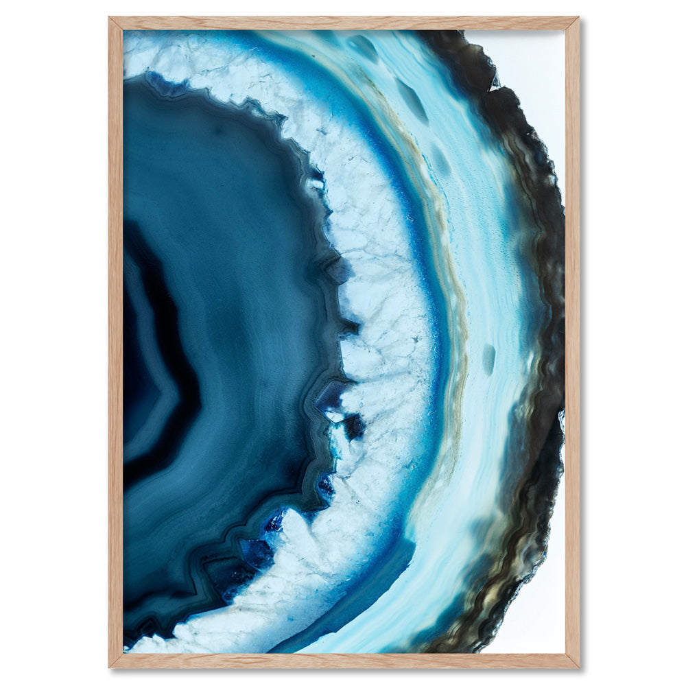 Agate Slice Geode Turquoise III - Art Print, Poster, Stretched Canvas, or Framed Wall Art Print, shown in a natural timber frame