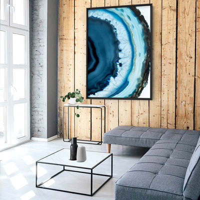 Agate Slice Geode Turquoise III - Art Print, Poster, Stretched Canvas or Framed Wall Art Prints, shown framed in a room