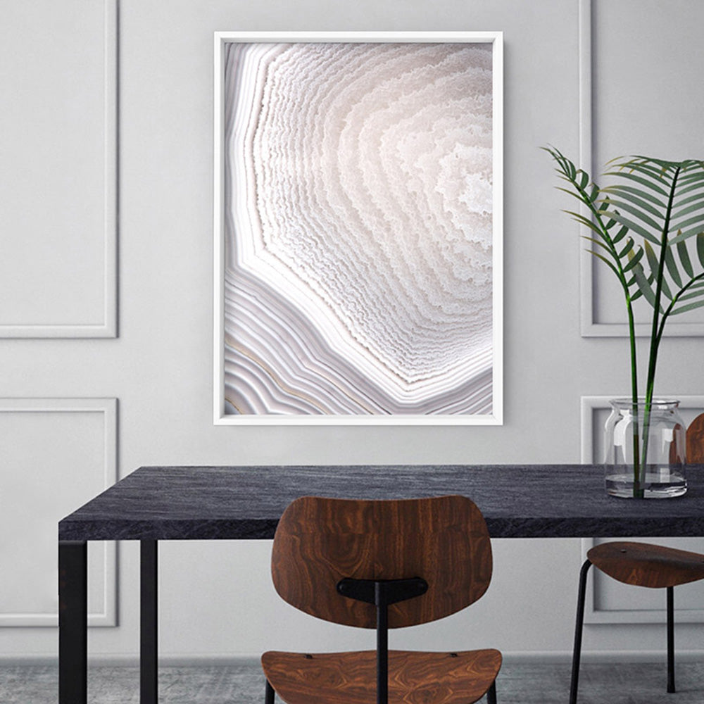 Agate Geode Neutrals I - Art Print, Poster, Stretched Canvas or Framed Wall Art Prints, shown framed in a room