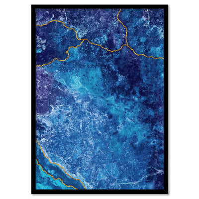 Agate Geode Lapis Lazuli II (faux gold lines)- Art Print, Poster, Stretched Canvas, or Framed Wall Art Print, shown in a black frame