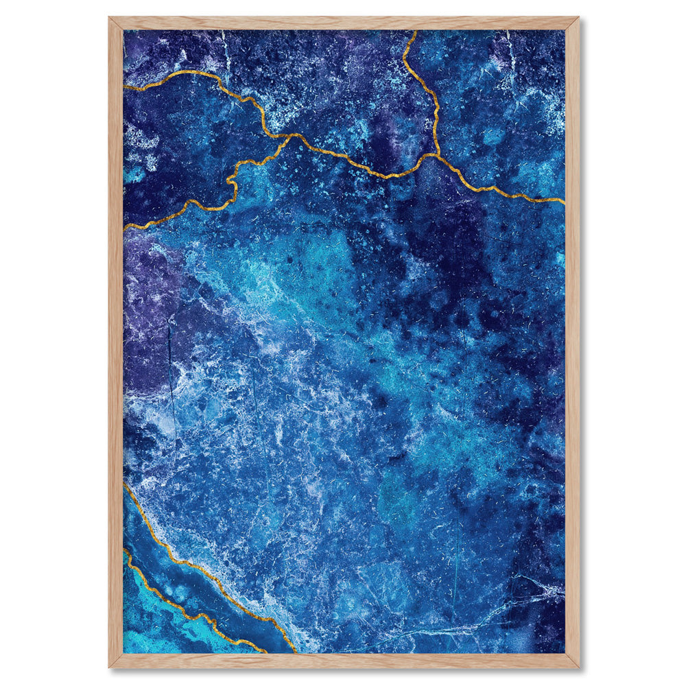 Agate Geode Lapis Lazuli II (faux gold lines)- Art Print, Poster, Stretched Canvas, or Framed Wall Art Print, shown in a natural timber frame
