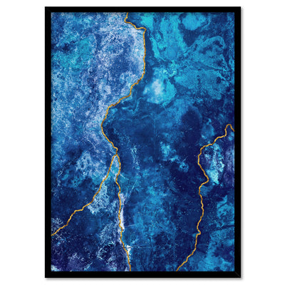 Agate Geode Lapis Lazuli I (faux gold lines)- Art Print, Poster, Stretched Canvas, or Framed Wall Art Print, shown in a black frame