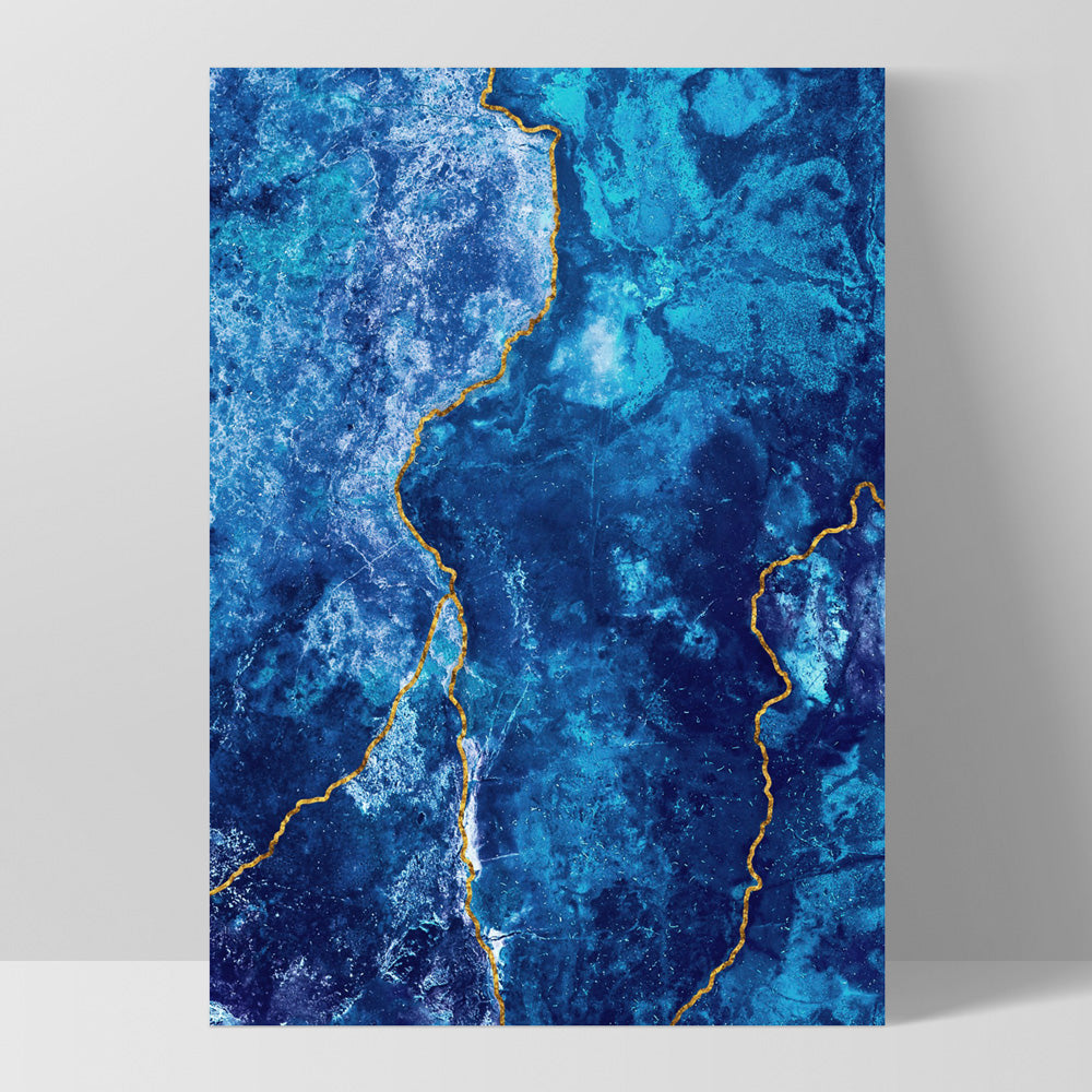 Agate Geode Lapis Lazuli I (faux gold lines)- Art Print, Poster, Stretched Canvas, or Framed Wall Art Print, shown as a stretched canvas or poster without a frame
