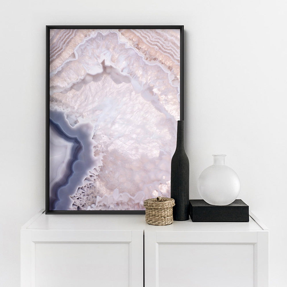 Agate Gem in Blush II - Art Print, Poster, Stretched Canvas or Framed Wall Art Prints, shown framed in a room