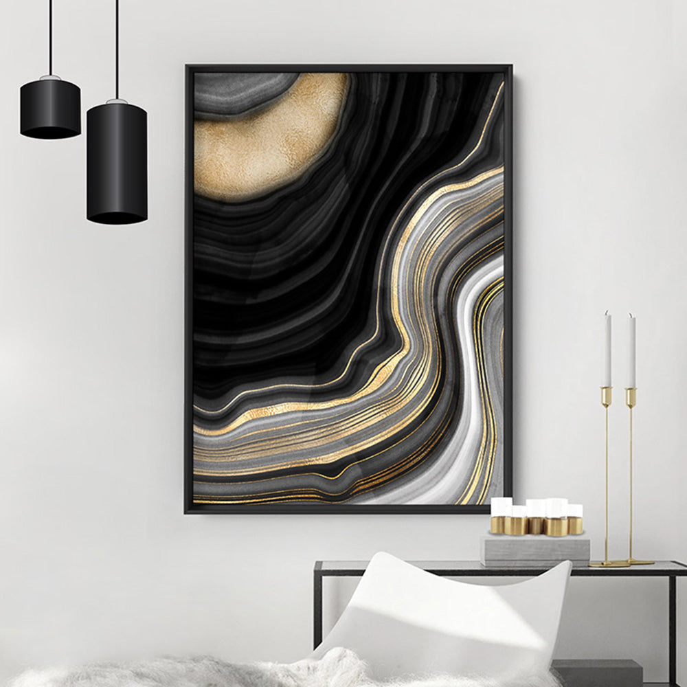 Agate Slice Luxury III - Art Print, Poster, Stretched Canvas or Framed Wall Art Prints, shown framed in a room