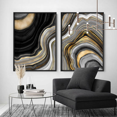 Agate Slice Luxury IV - Art Print, Poster, Stretched Canvas or Framed Wall Art, shown framed in a home interior space