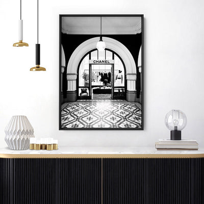 Designer Store Front Arch - Art Print, Poster, Stretched Canvas or Framed Wall Art Prints, shown framed in a room