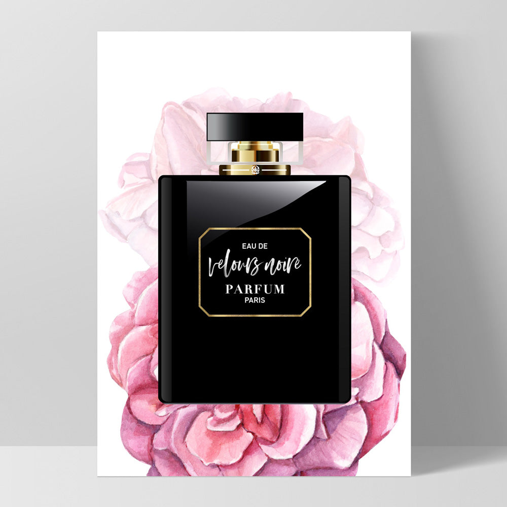 Perfume Bottle Floral II - Art Print, Poster, Stretched Canvas, or Framed Wall Art Print, shown as a stretched canvas or poster without a frame