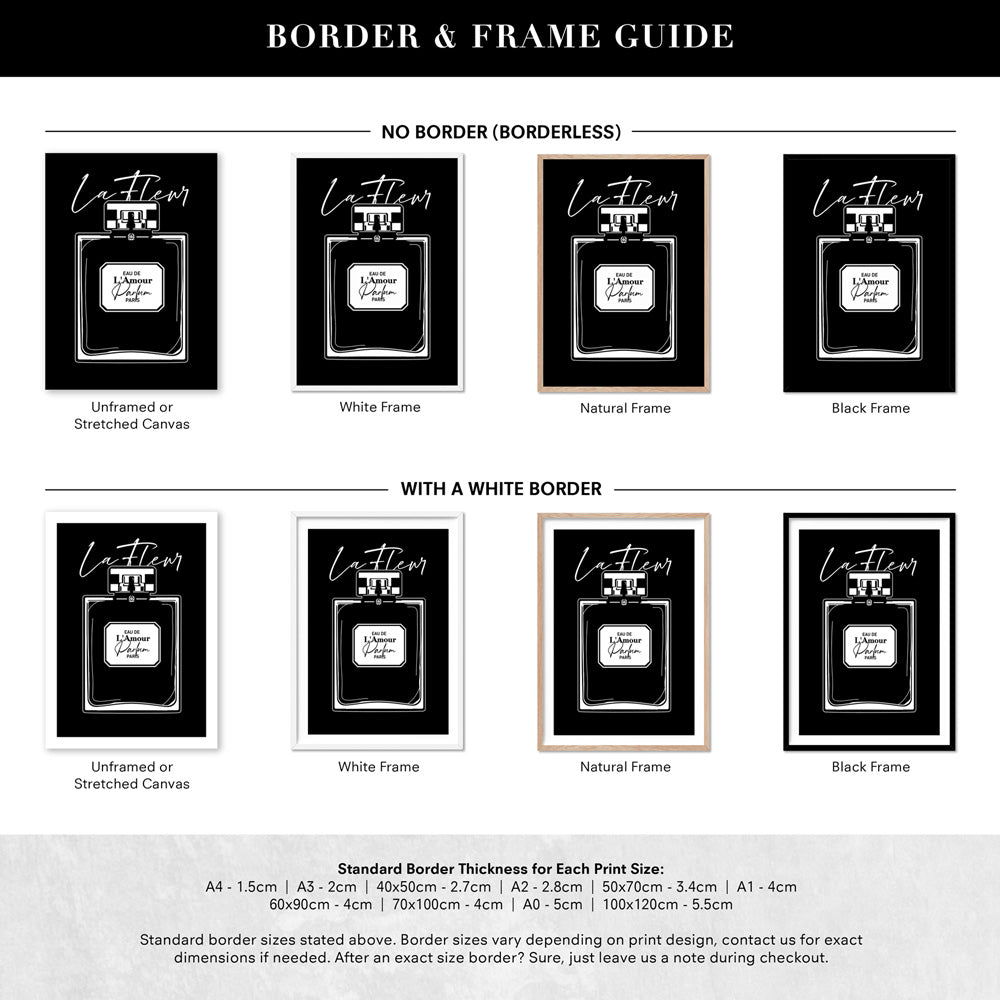 Black Scandi Perfume Bottle II - Art Print, Poster, Stretched Canvas or Framed Wall Art, Showing White , Black, Natural Frame Colours, No Frame (Unframed) or Stretched Canvas, and With or Without White Borders