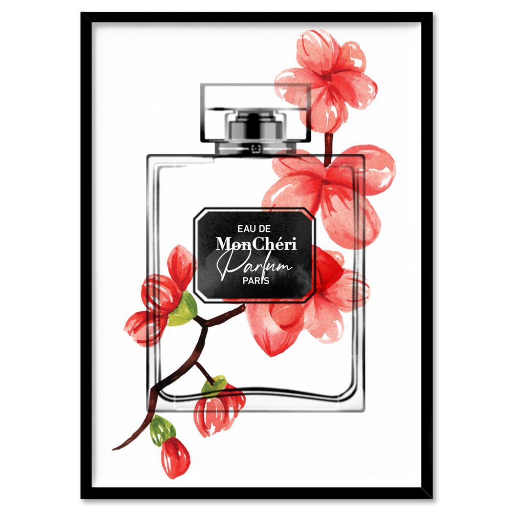 Oriental Floral Perfume Bottle I - Art Print, Poster, Stretched Canvas, or Framed Wall Art Print, shown in a black frame