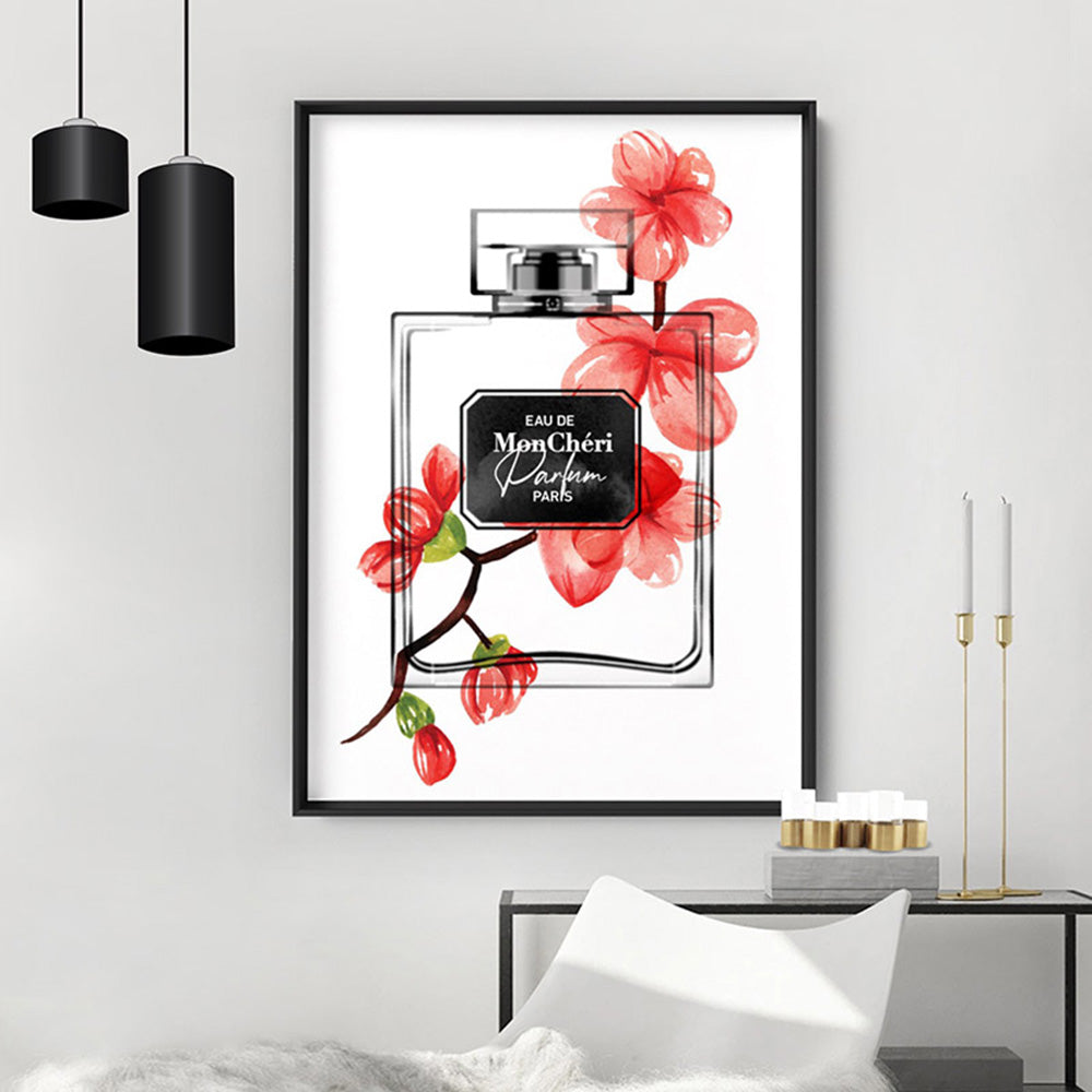 Oriental Floral Perfume Bottle I - Art Print, Poster, Stretched Canvas or Framed Wall Art Prints, shown framed in a room