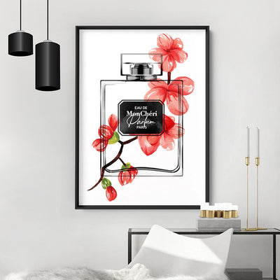 Oriental Floral Perfume Bottle I - Art Print, Poster, Stretched Canvas or Framed Wall Art Prints, shown framed in a room