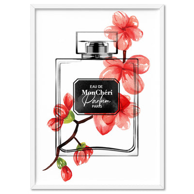 Oriental Floral Perfume Bottle I - Art Print, Poster, Stretched Canvas, or Framed Wall Art Print, shown in a white frame