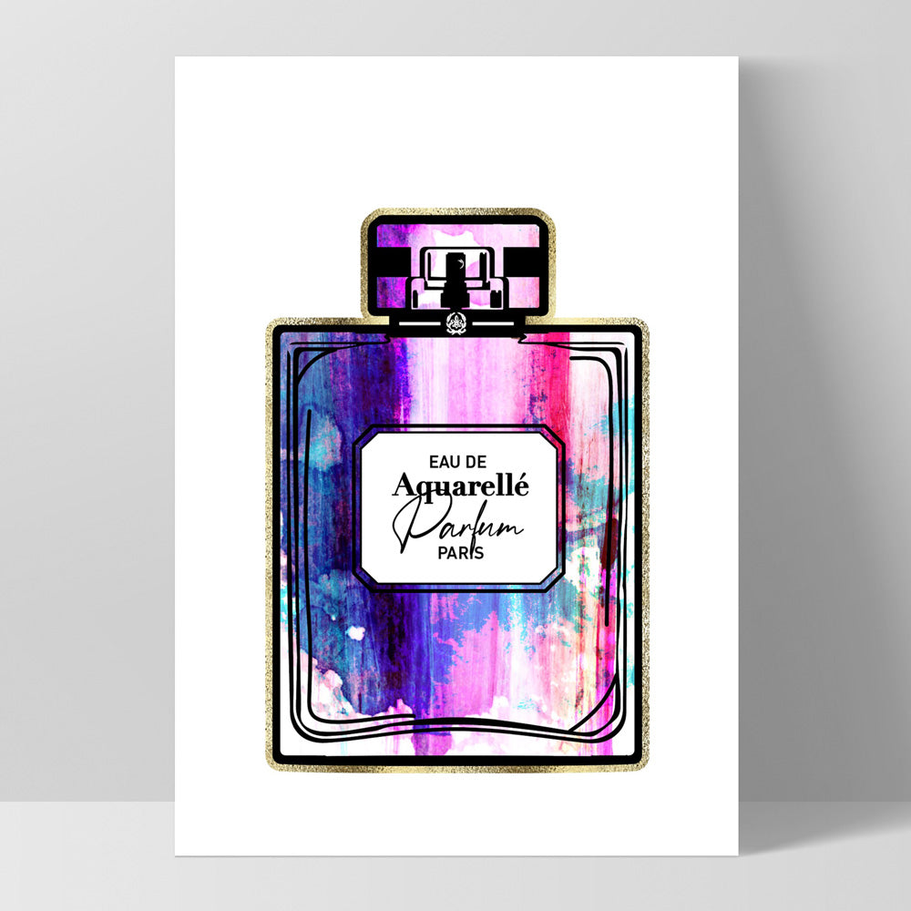 Rainbow Grunge Watercolour Perfume Bottle - Art Print, Poster, Stretched Canvas, or Framed Wall Art Print, shown as a stretched canvas or poster without a frame