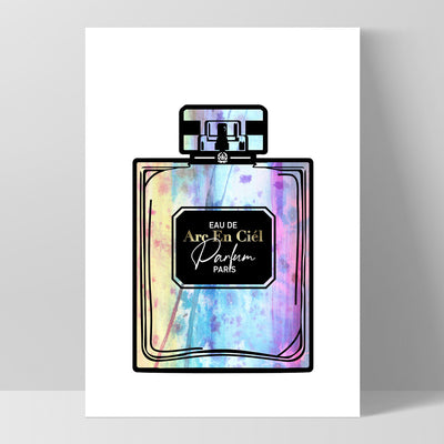 Watercolour Perfume Bottle in Rainbow - Art Print, Poster, Stretched Canvas, or Framed Wall Art Print, shown as a stretched canvas or poster without a frame